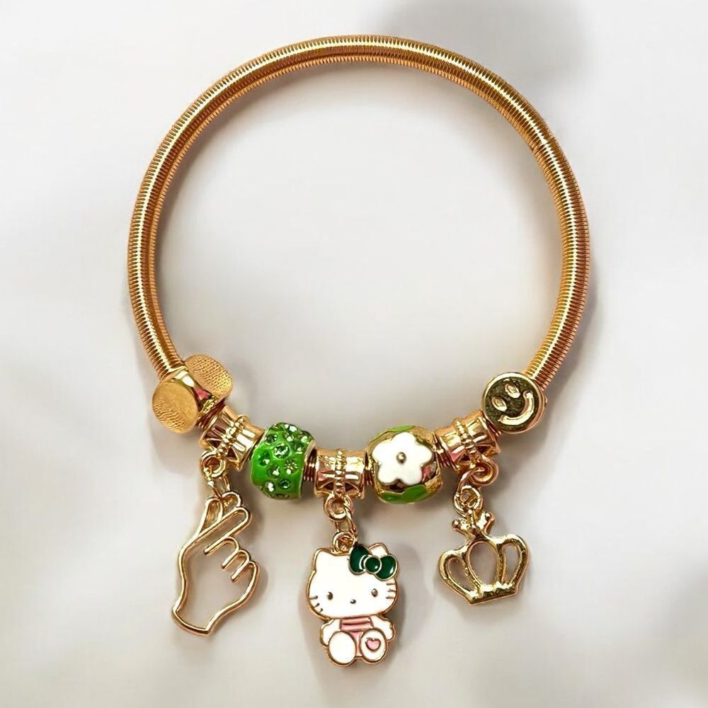 💎2/$30💎 Hello Kitty Green Smiley Face Crown Love Sign Stretch Charm Bracelet